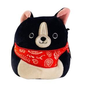 Squishmallow Teddy the Black Dog 5" Boston Terrier Plush Red Bandana Puppy Pup